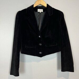 Jonathan Logan Black Velvet Blazer Size 5/6 Vtg 90s Cropped Whimsigoth Academia